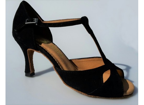 QueenExclusive Salsa and Latin Dance Shoe in black suede and a 2.5 inch heel