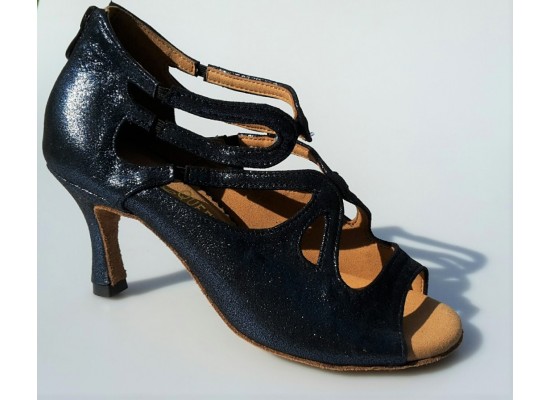 QueenExclusive Salsa and Latin Dance Shoe in dark blue soft leather and a 2.5 inch heel