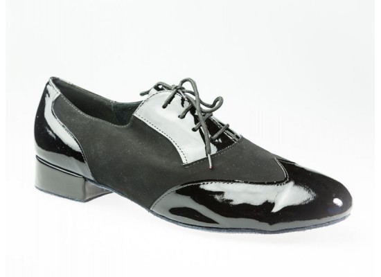 QueenE Men Ballroom dance shoe in black suede with patent 