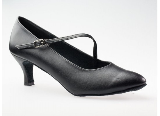 Court Dance Shoe, black leather 2.5" flare heel
