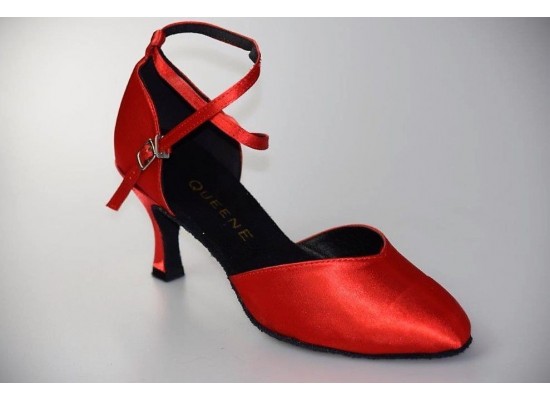 Salsa and Latin Dance Shoe red satin 2,7" flare heel