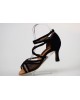 QueenExclusive Salsa and Latin Dance Shoe black suede and black net 2.5" flare heel