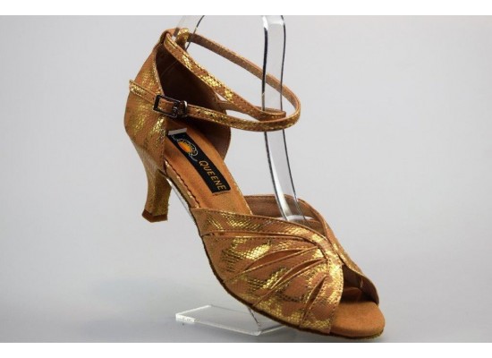 QueenExclusive Salsa and Latin Dance Shoe in brown snake leather 2.2 inch heel